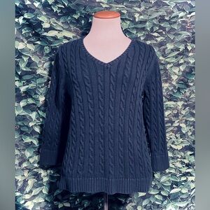 LL Bean Cable Knit Sweater Navy Blue Womens Med